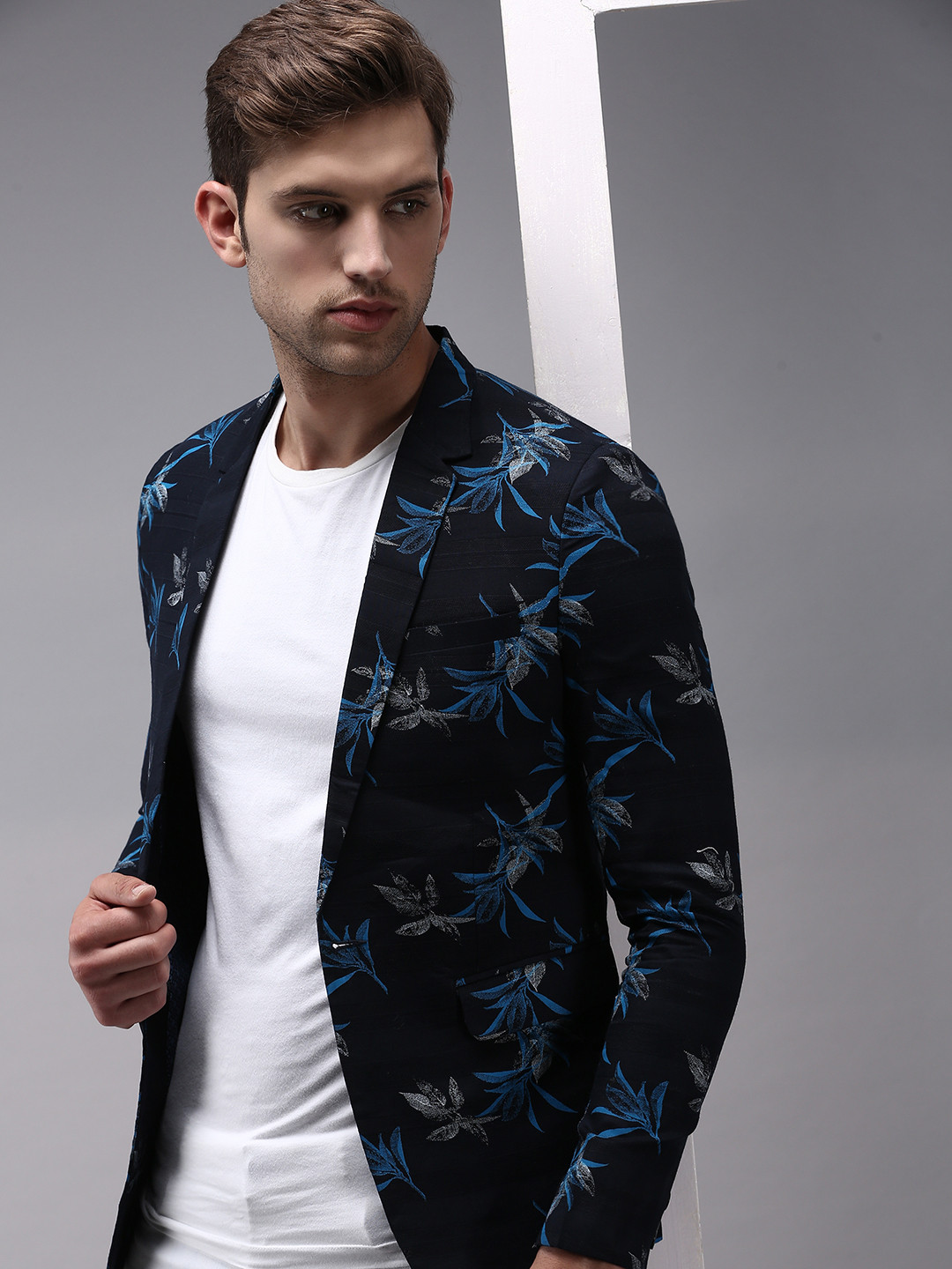 

SHOWOFF Men Navy Blue Printed Single-Breasted Party Blazers