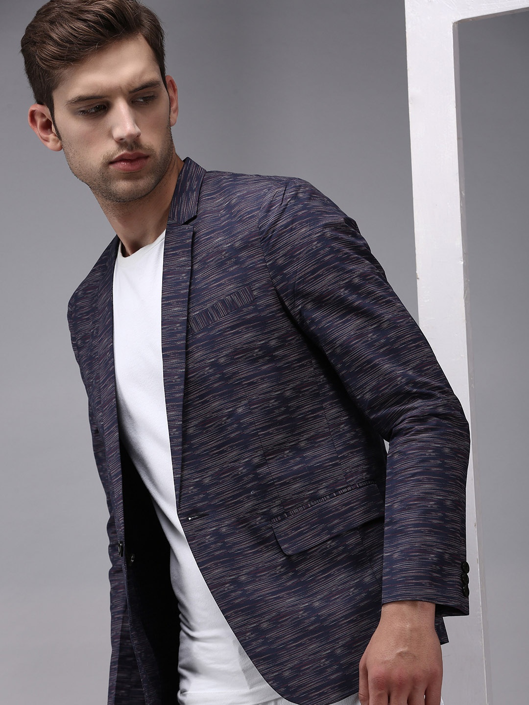 

SHOWOFF Men Navy Blue Printed Single-Breasted Blazer