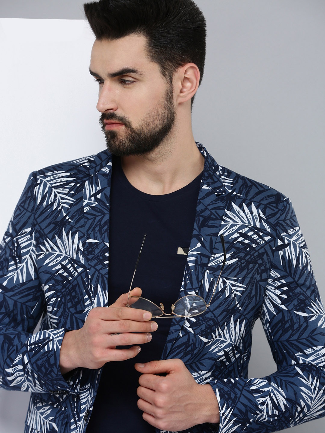 SHOWOFF Men Navy Blue Printed Blazer