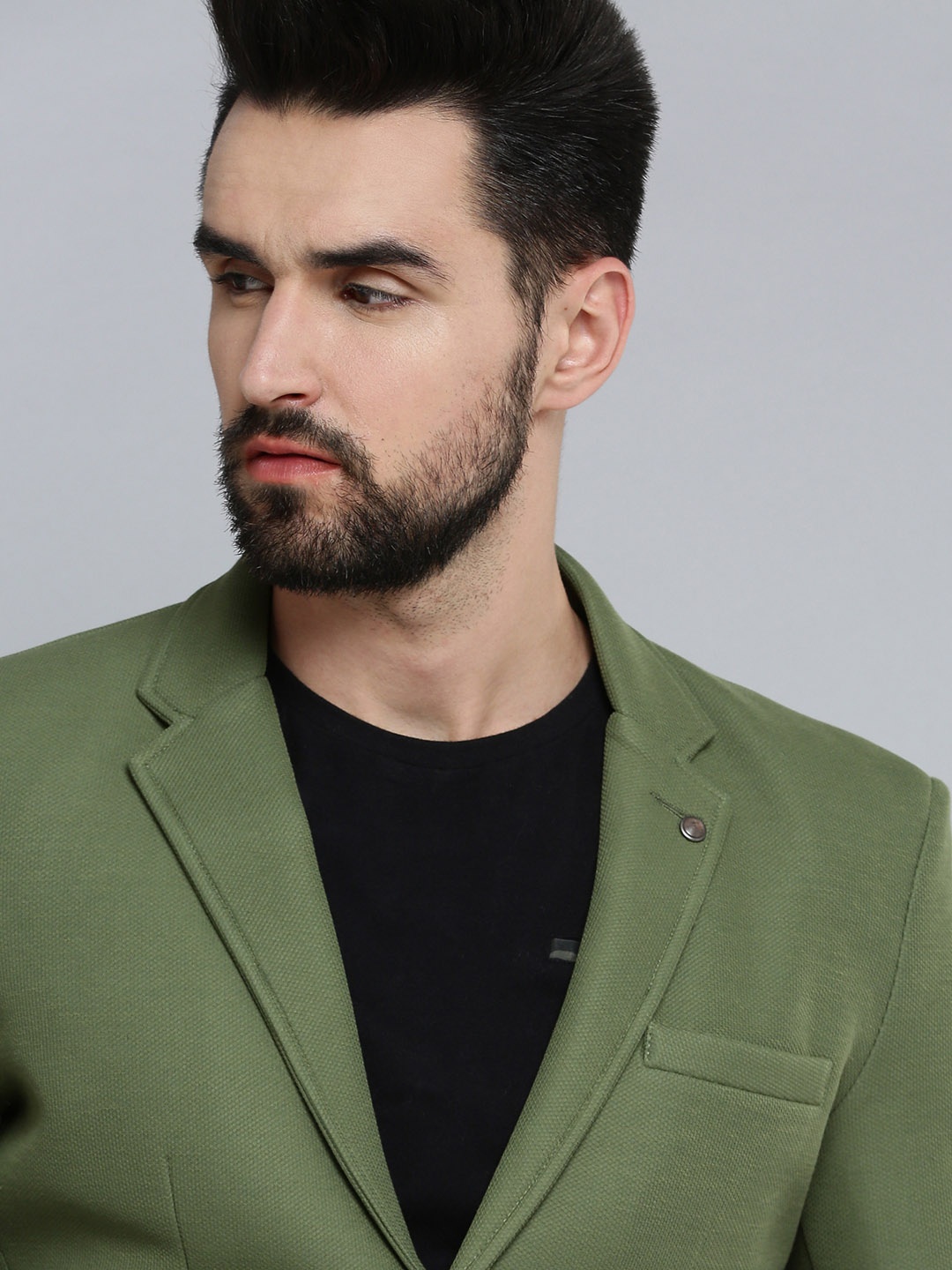 

SHOWOFF Men Olive Green Self Design Single-Breasted Blazers