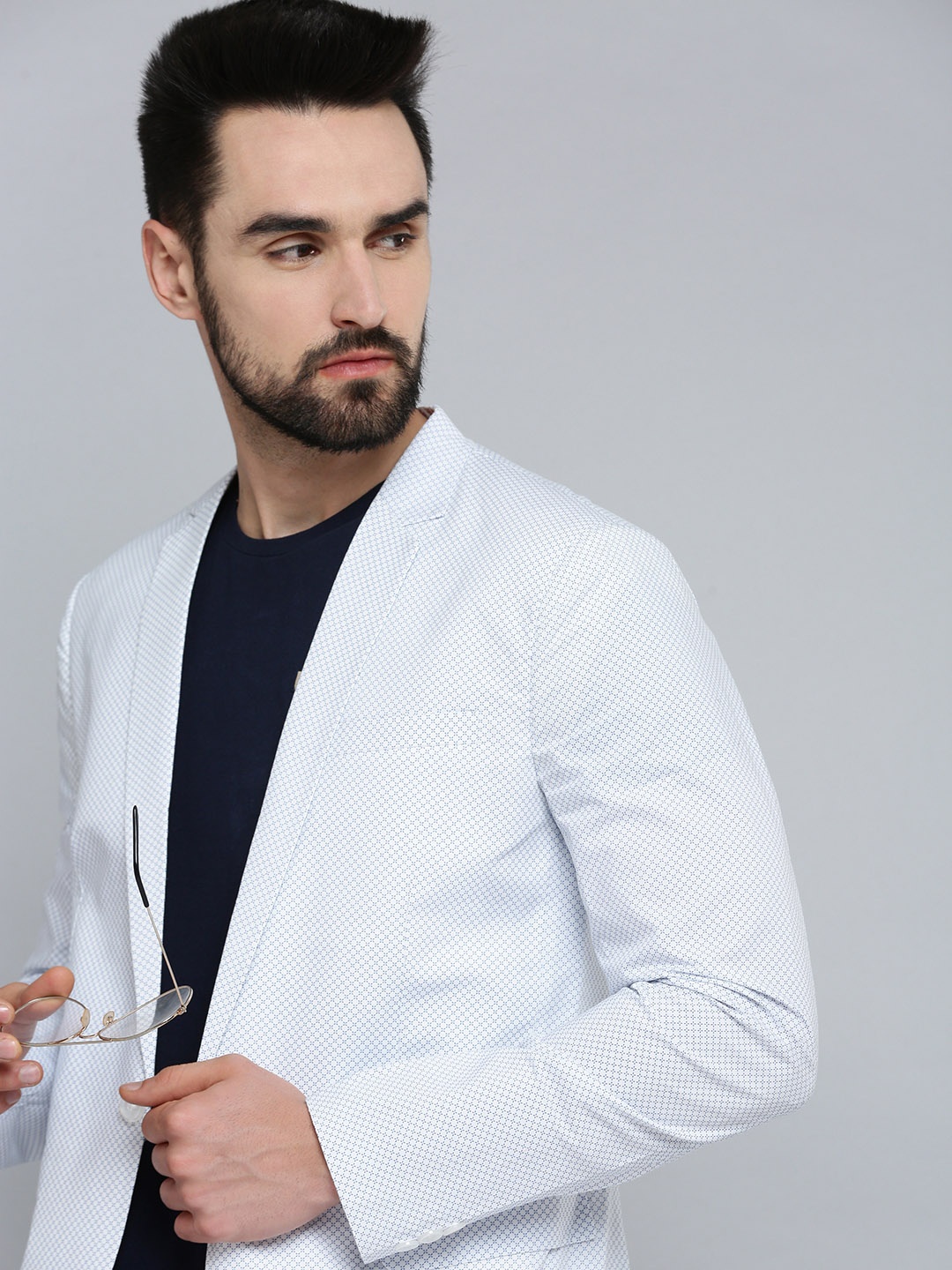 SHOWOFF Men White Printed Single-Breasted Blazer