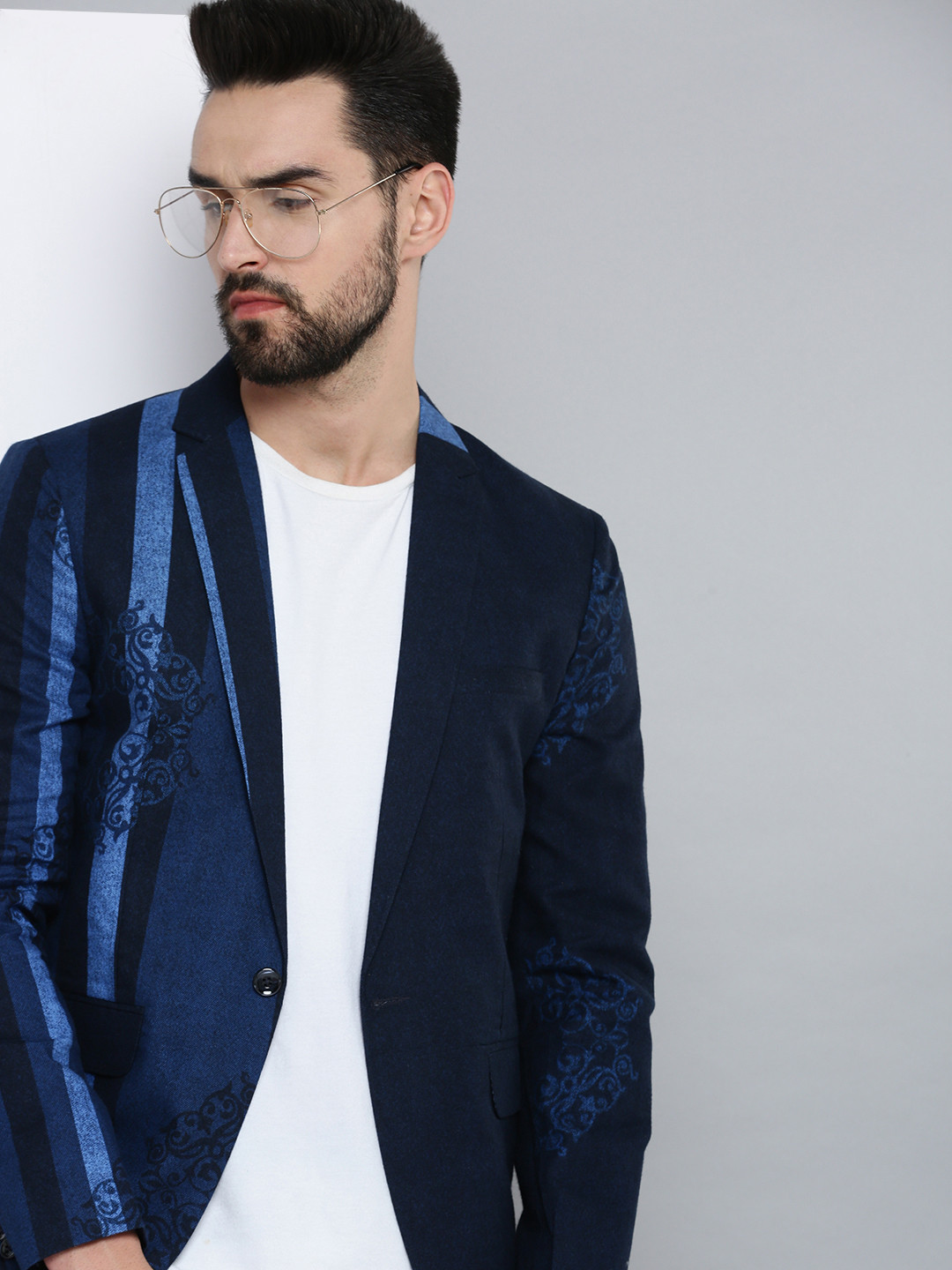 

SHOWOFF Men Navy Blue Printed Single-Breasted Blazer