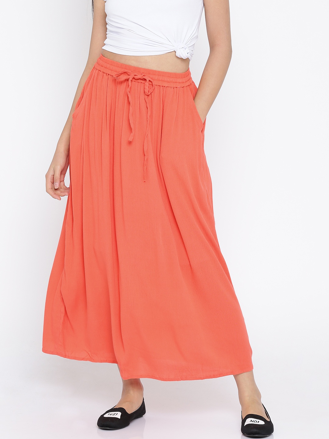 

Annabelle by Pantaloons Coral Pink A-Line Midi Skirt