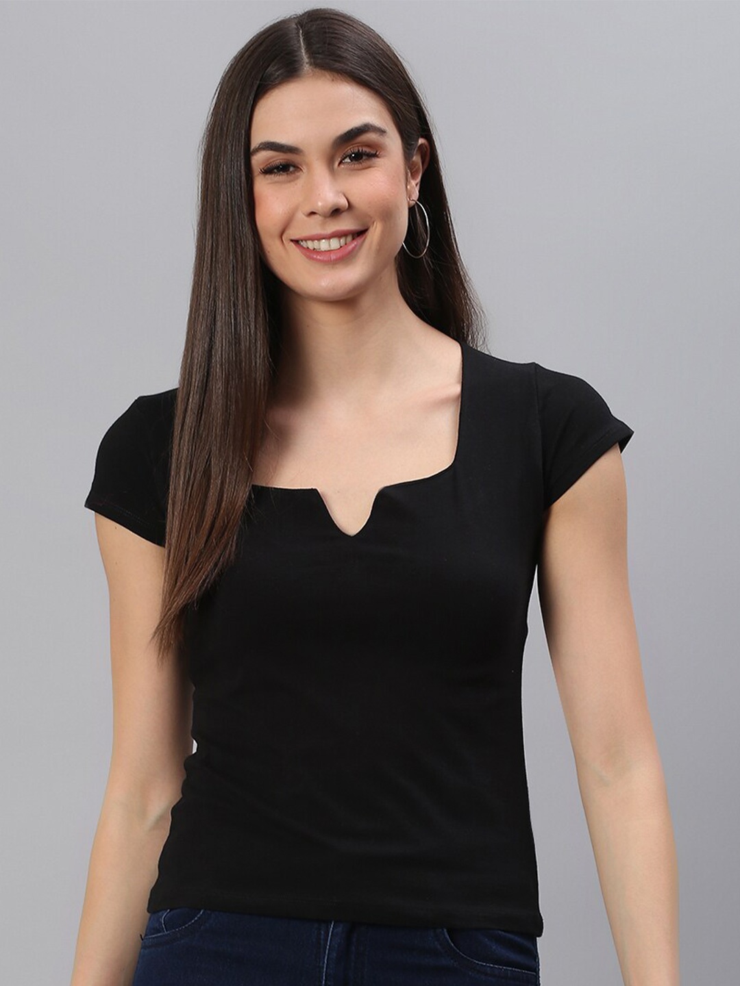 

SCORPIUS Black Solid Sweetheart Neck Top