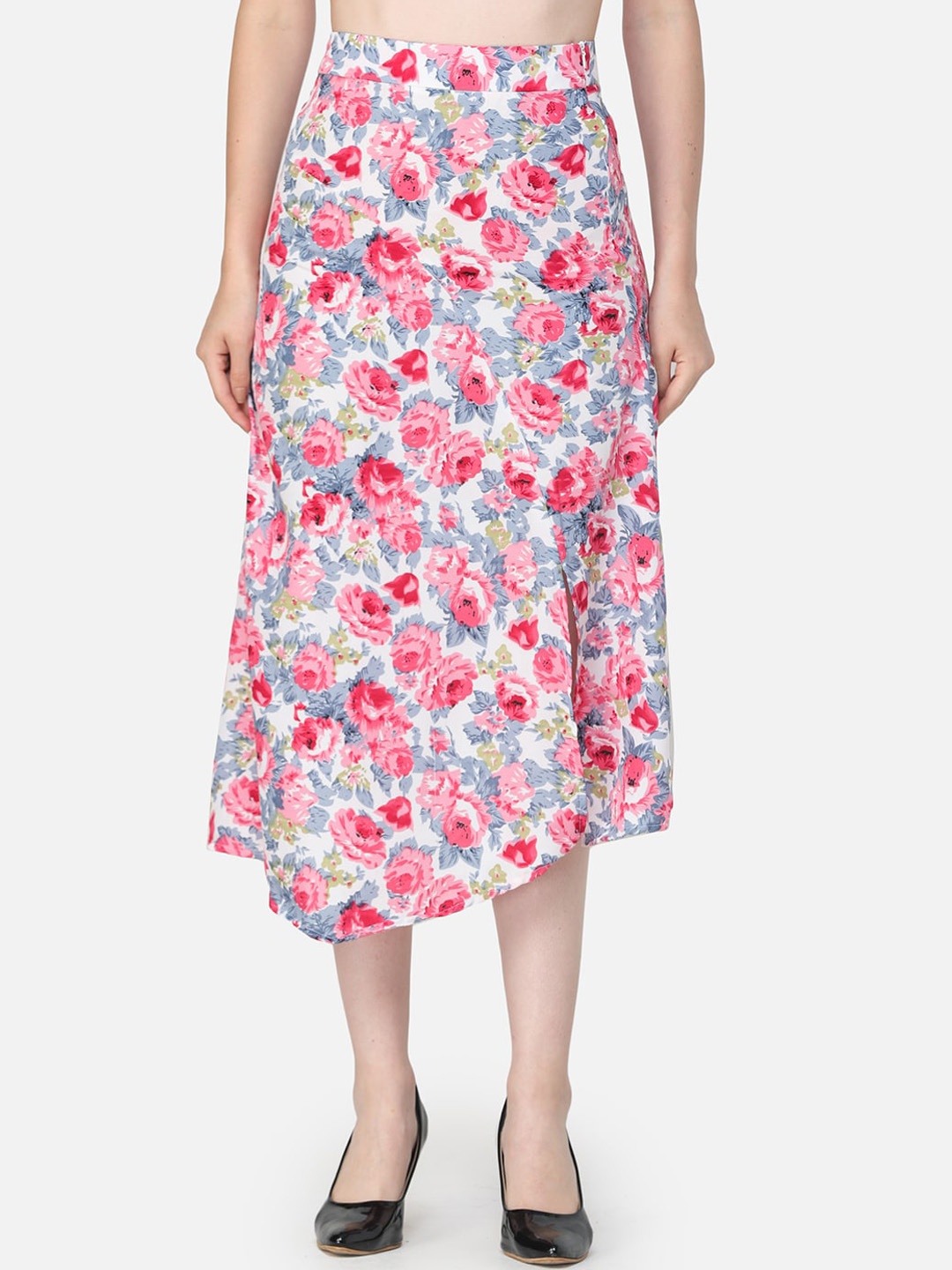 

SCORPIUS Women White & Pink Printed A Line Midi Skirt