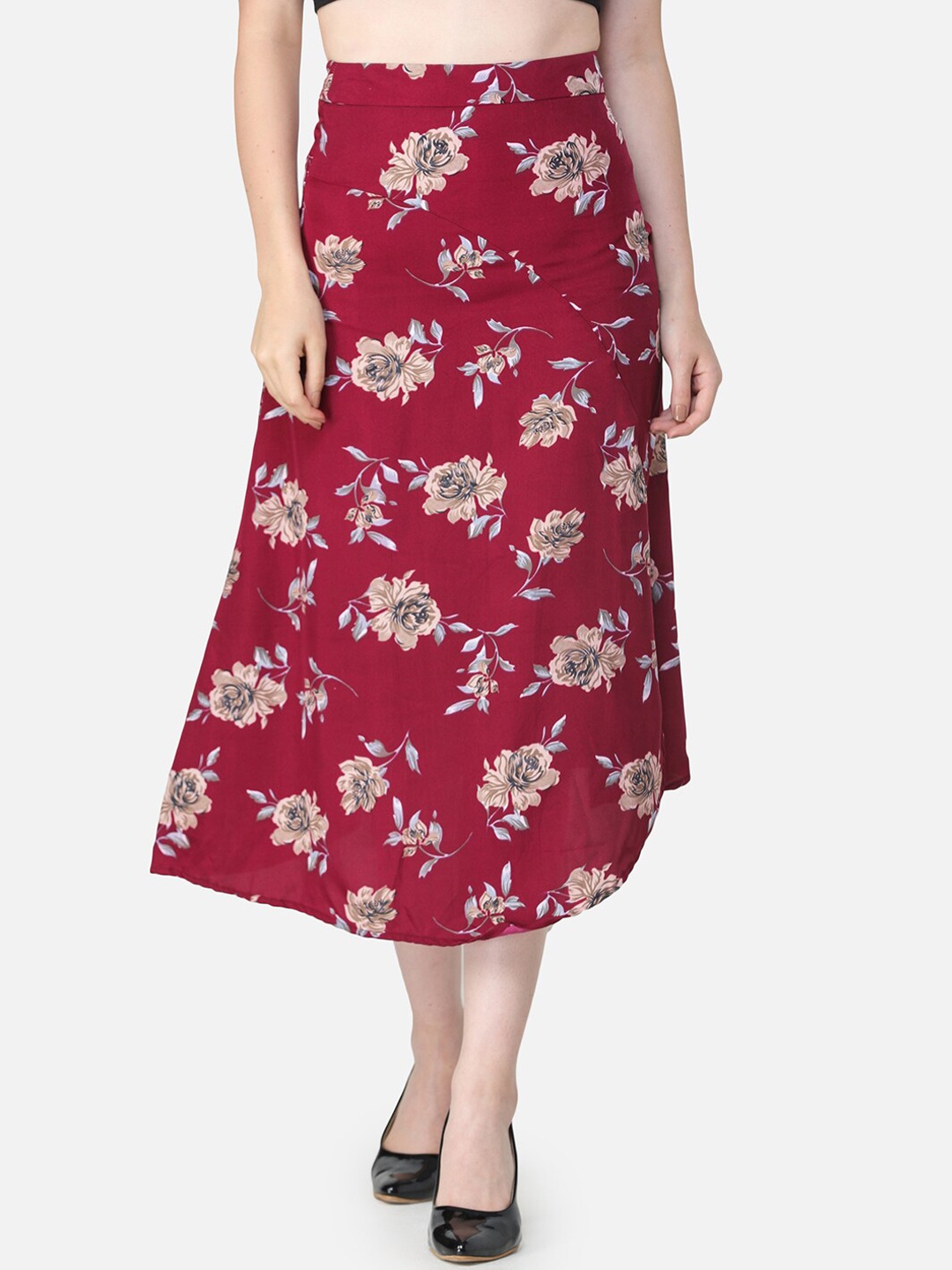 

SCORPIUS Women Maroon Printed A Line Skirt