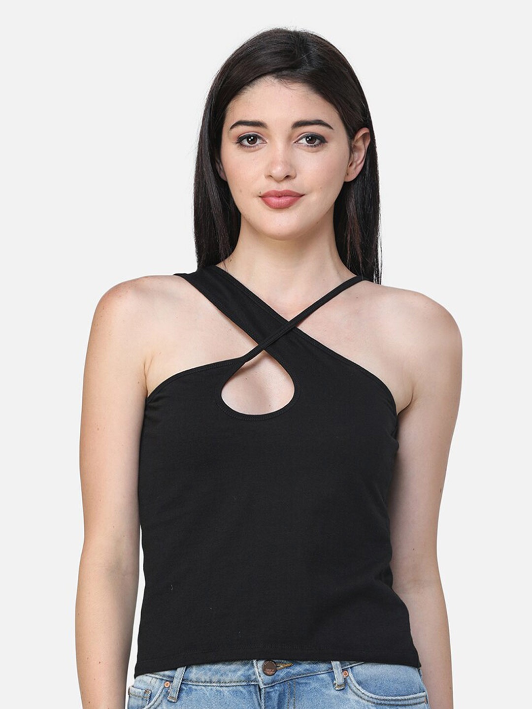 

SCORPIUS Black Halter Neck Styled Back Top