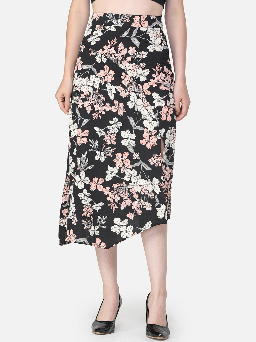 

SCORPIUS Women Black Printed Midi A-line Skirts