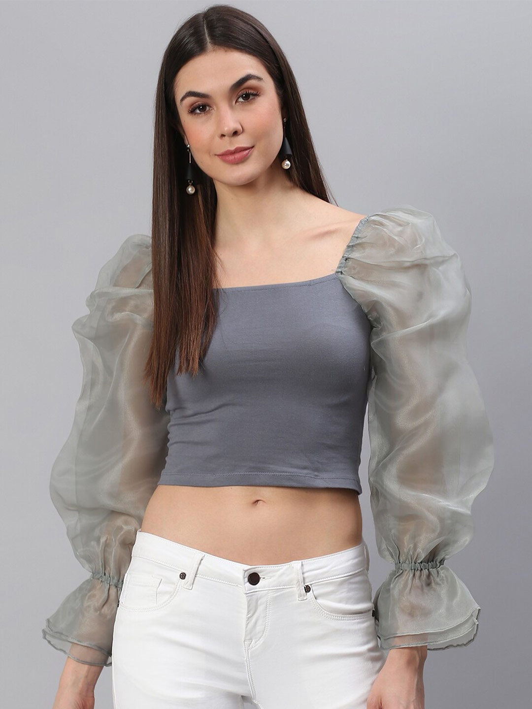 

SCORPIUS Women Grey Casual Crop Top