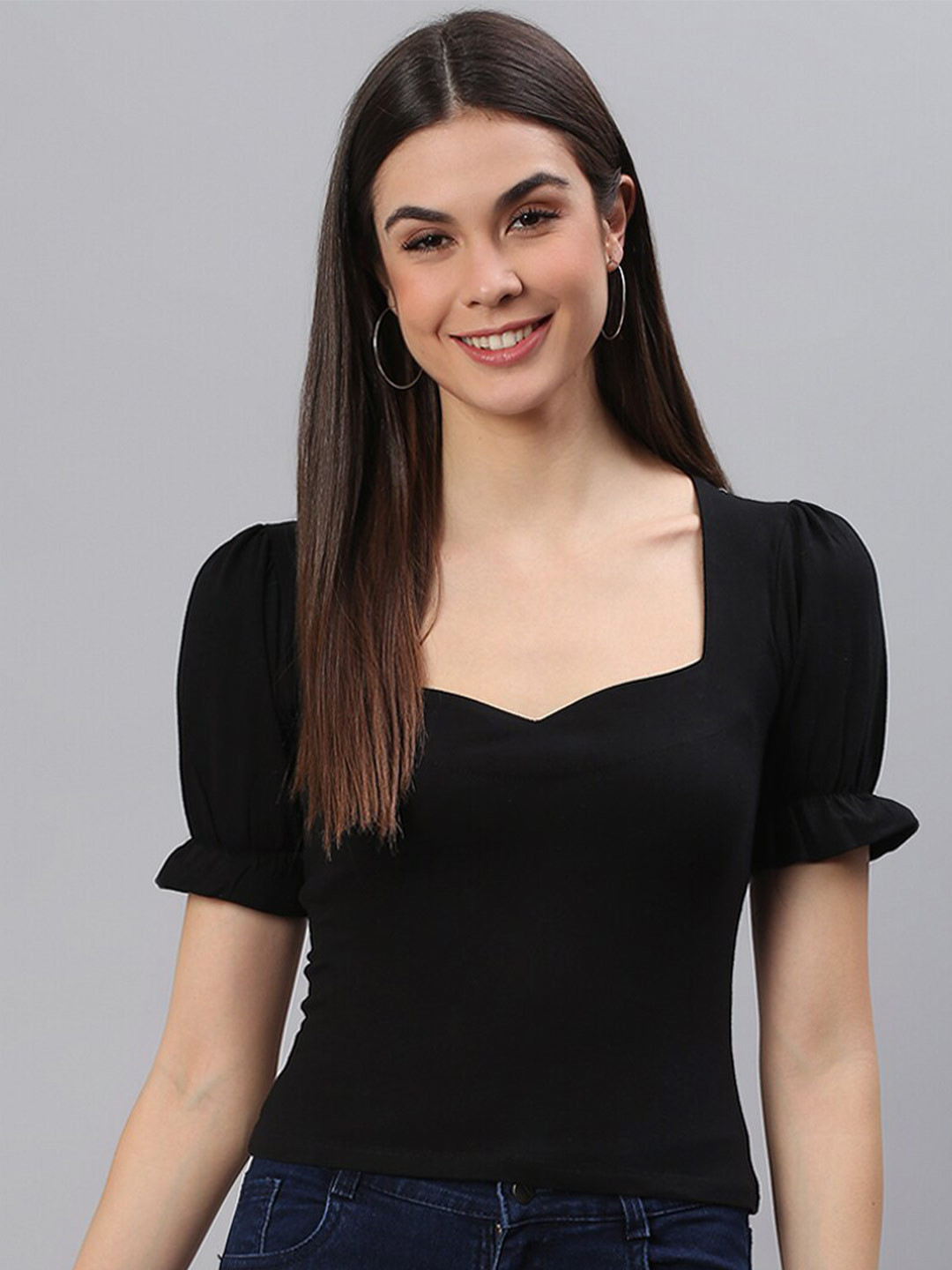 

SCORPIUS Women Black Sweetheart Neck Top