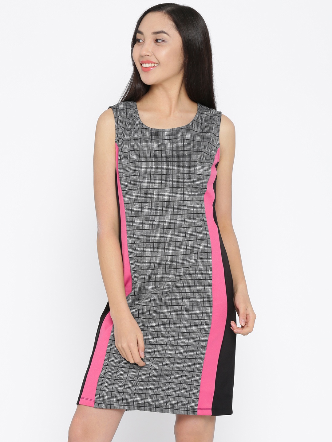 

Annabelle by Pantaloons Women Charcoal Grey Checked Sheath Dress