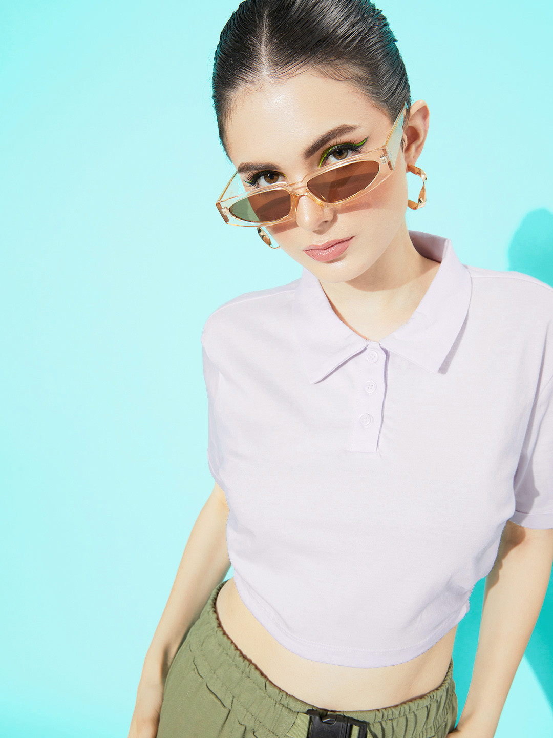 

Dressberry Orchid Tint Lavender Pure Cotton Hollaback Mostly Midriff Crop Top
