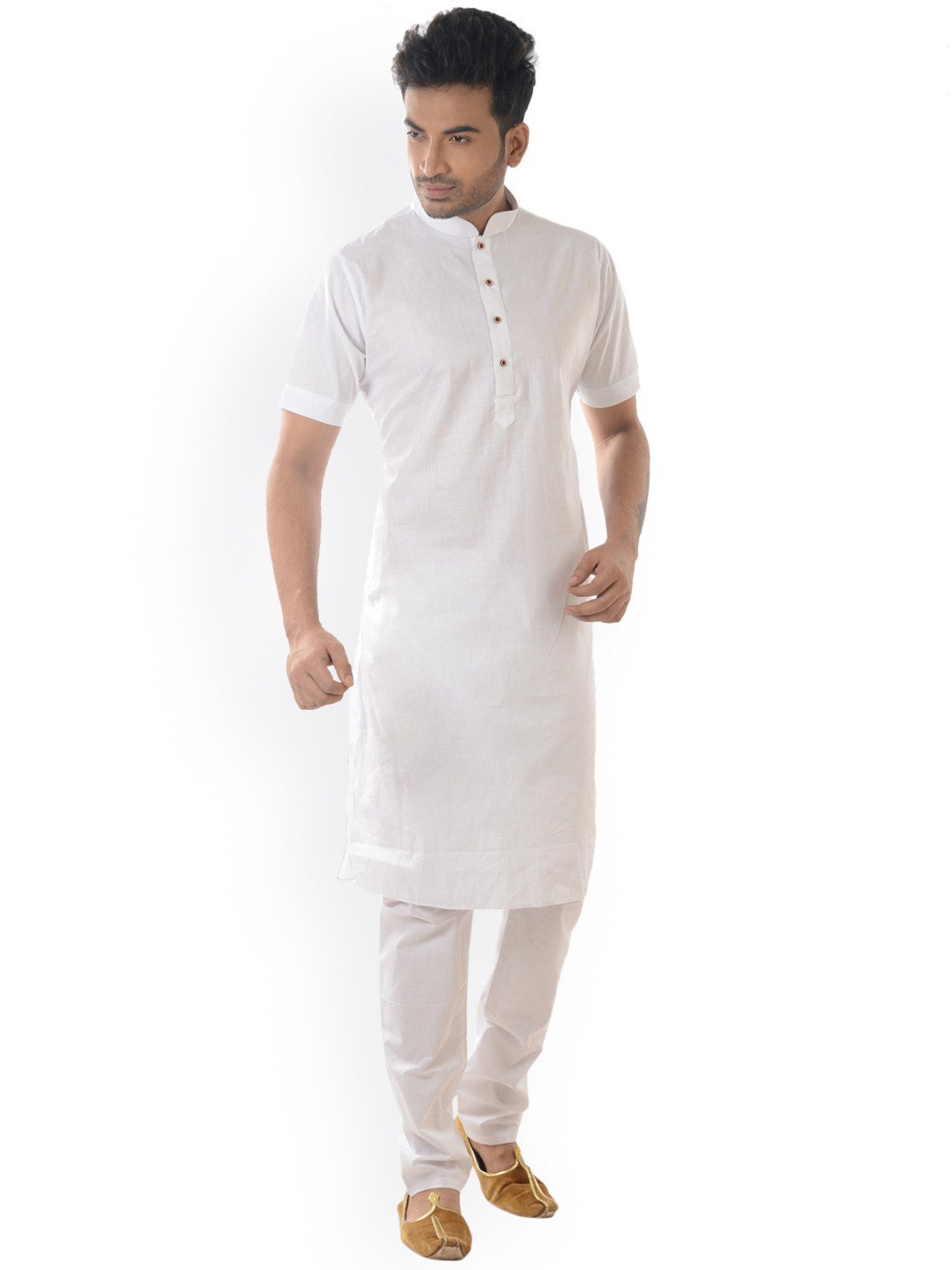 

DEYANN Men White Solid Straight Kurta