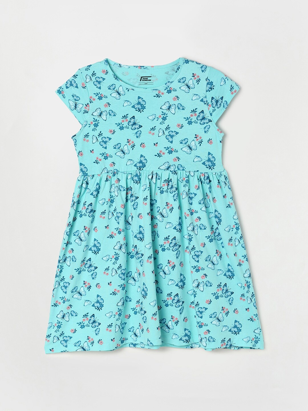 

Fame Forever by Lifestyle Girls Blue & Pink Floral Printed Cotton A-Line Dress