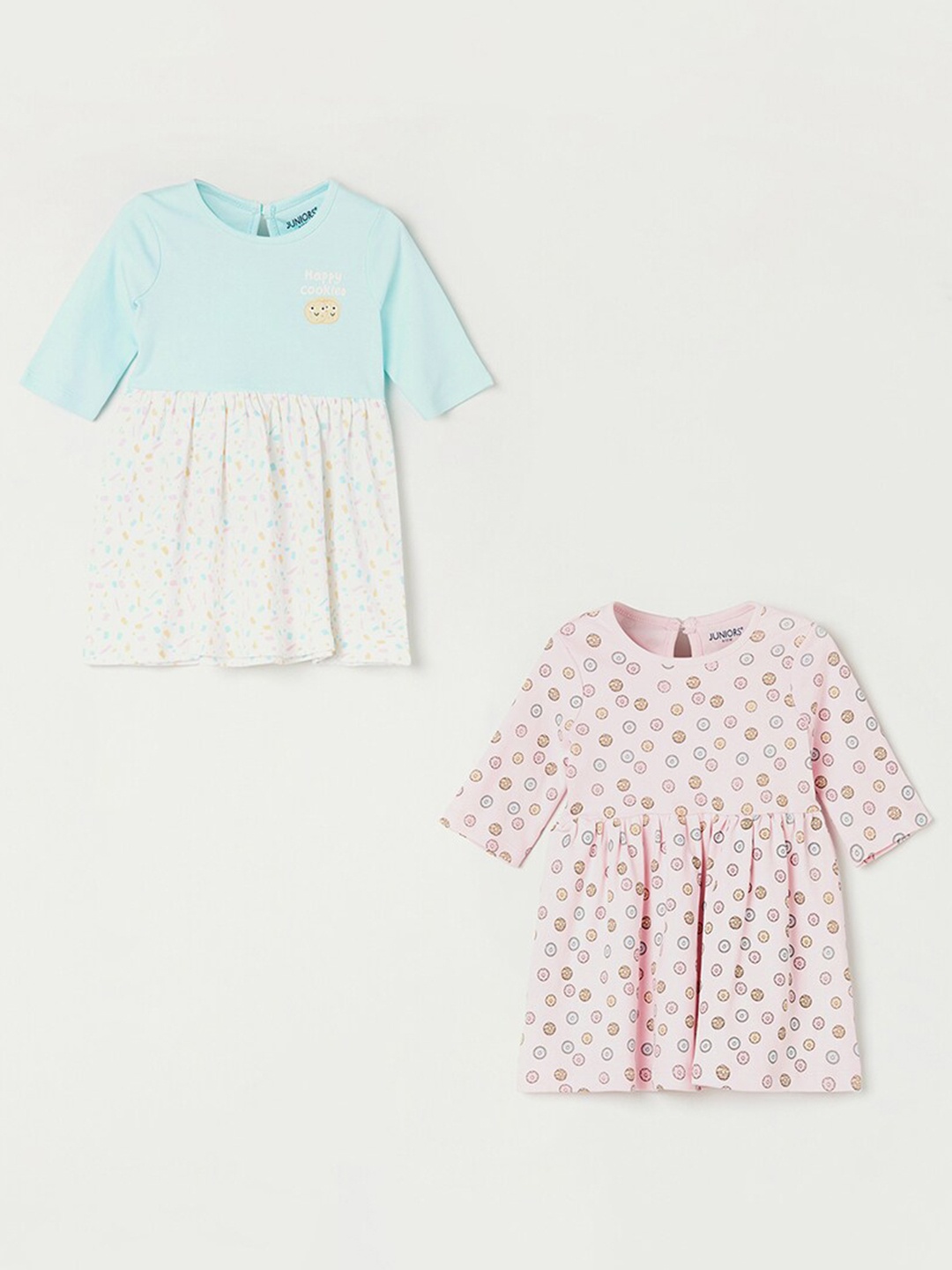 

Juniors by Lifestyle Infant Girls Pack of 2 Pink & Blue Printed Pure Cotton Dress
