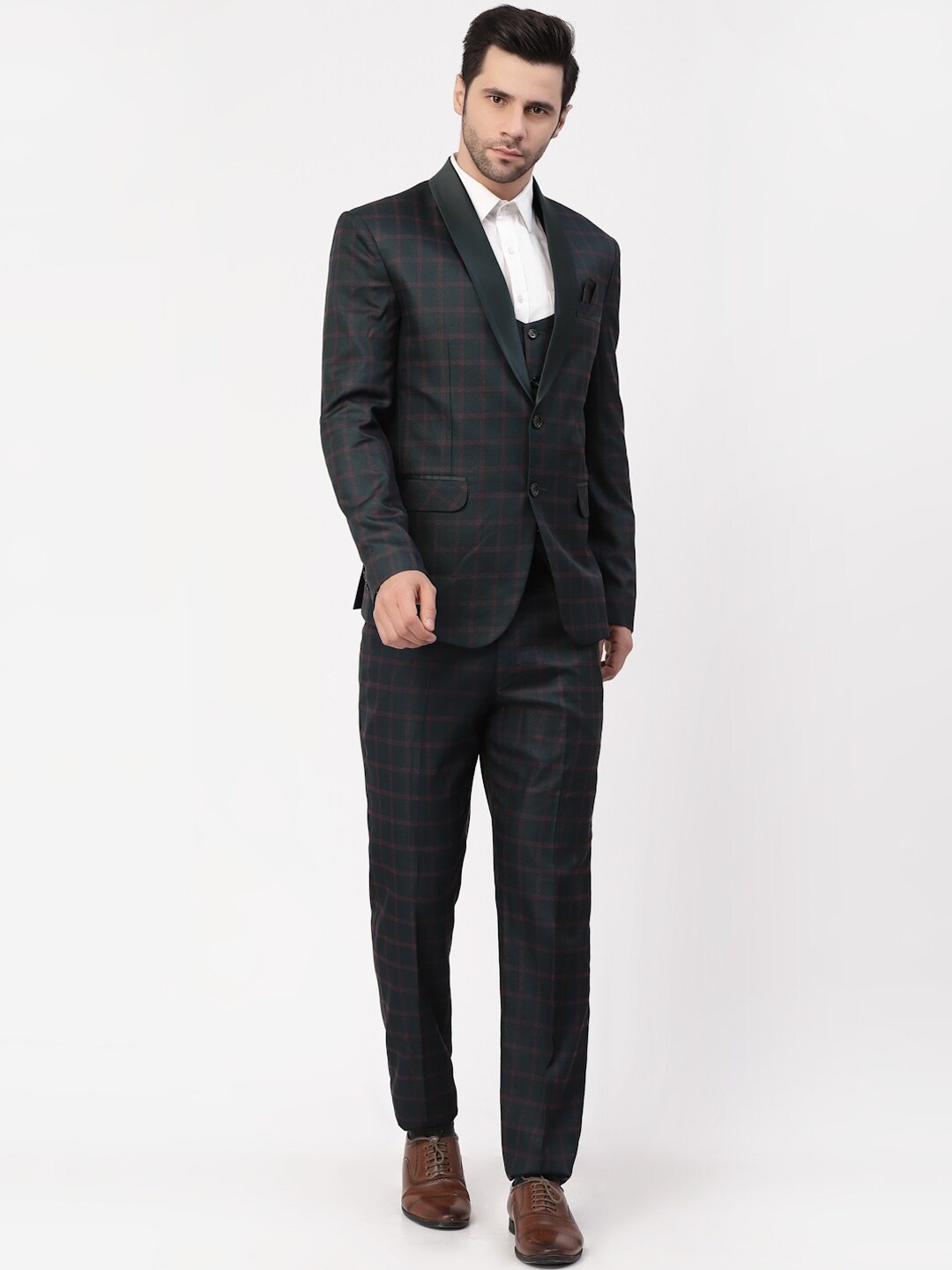 

KLOTTHE Men Black Checked Single-Breasted Three-Piece Suits