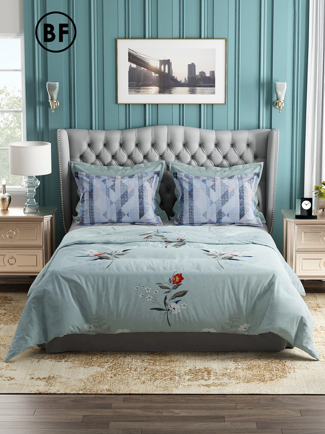 

Story@home Blue & Red Floral 144 TC Cotton Queen Bedsheet with 2 Pillow Covers