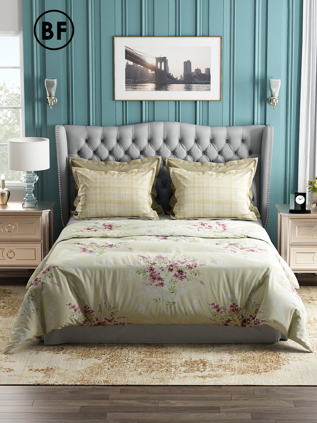 

Story@home Green & Pink Floral 144 TC Cotton Queen Bedsheet with 2 Pillow Covers