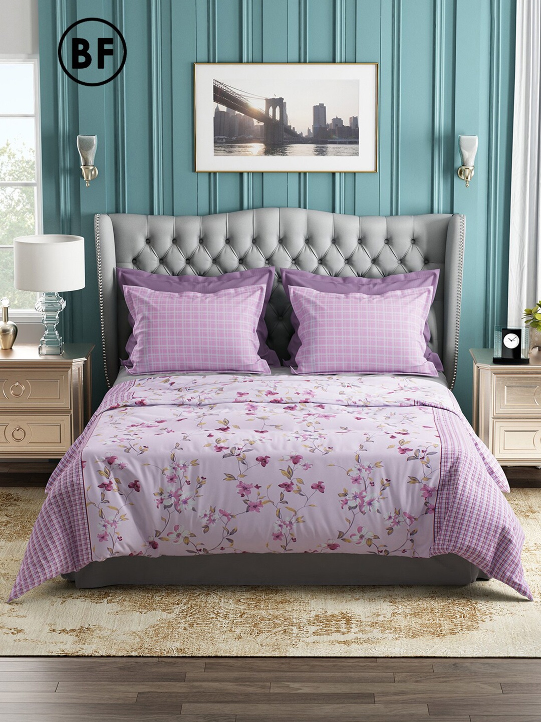 

Story@home Pink & Green Floral 144 TC Cotton Queen Bedsheet with 2 Pillow Covers