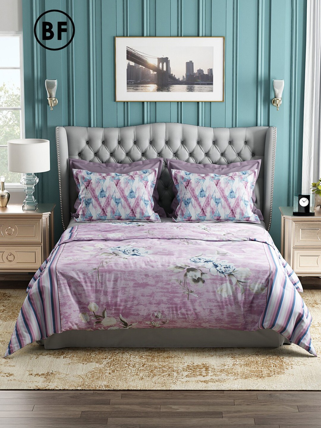 

Story@home Pink & Black Floral 144 TC Cotton Queen Bedsheet with 2 Pillow Covers