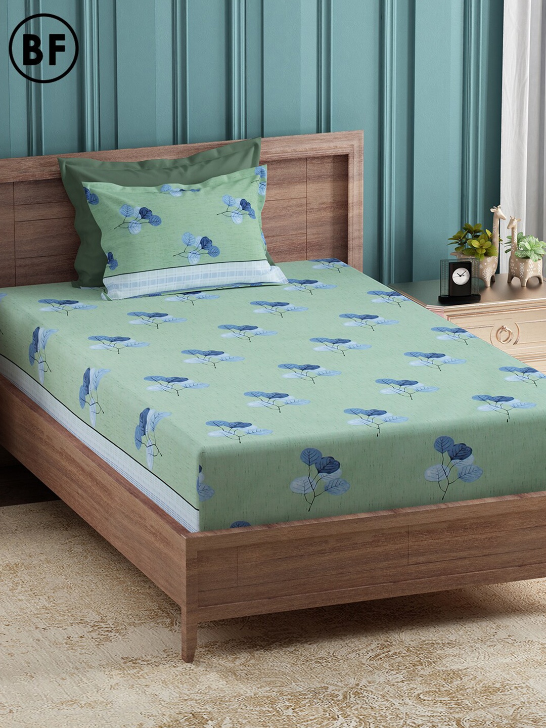 

Story@home Green & Blue Graphic 144 TC Cotton Single Bedsheet with 2 Pillow Covers