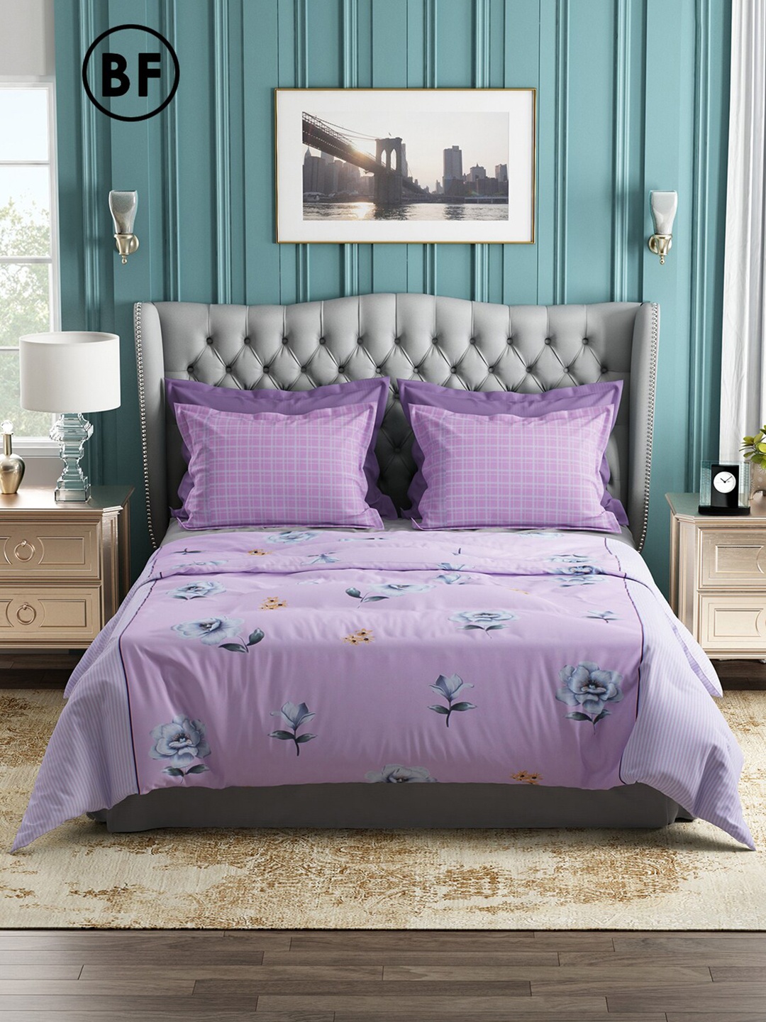 

Story@home Pink & Grey Floral 144 TC Cotton Queen Bedsheet with 2 Pillow Covers