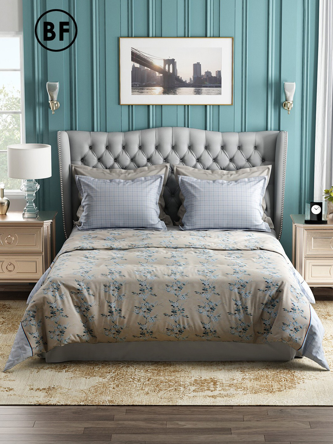 

Story@home Navy Blue & Cream Floral 144 TC Cotton Queen Bedsheet with 2 Pillow Covers