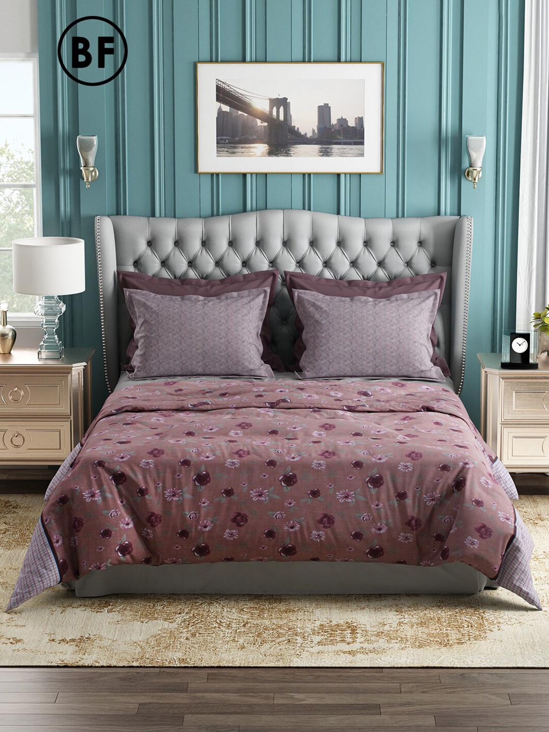 

Story@home Purple & Pink Floral 144 TC Cotton Queen Bedsheet with 2 Pillow Covers