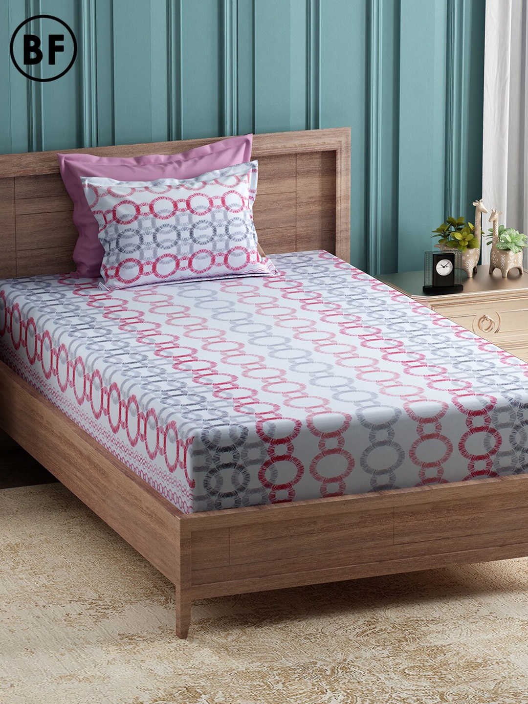 

Story@home Red & Off White Geometric 144 TC Cotton Single Bedsheet with 2 Pillow Covers