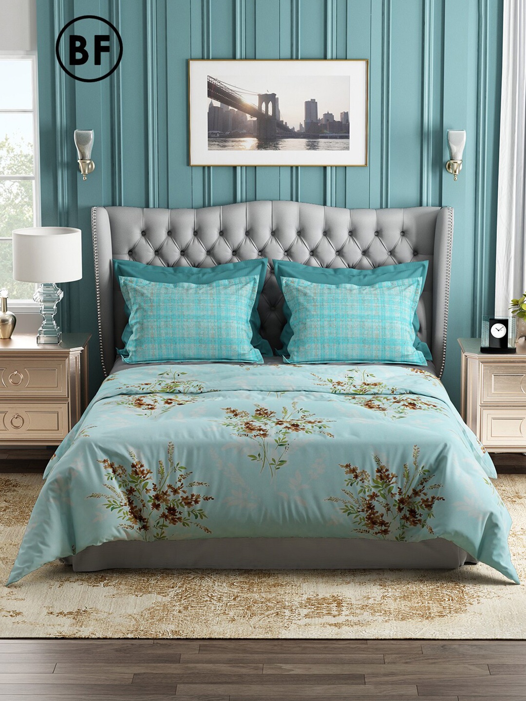 

Story@home Blue & Brown Floral 144 TC Cotton Queen Bedsheet with 2 Pillow Covers