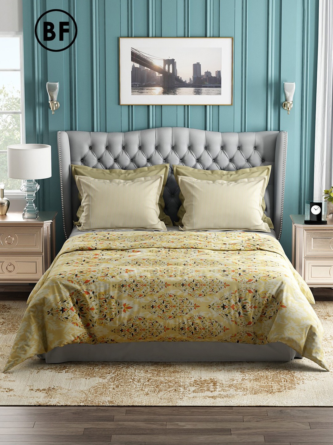 

Story@home Orange & Yellow Graphic 144 TC Cotton Queen Bedsheet with 2 Pillow Covers