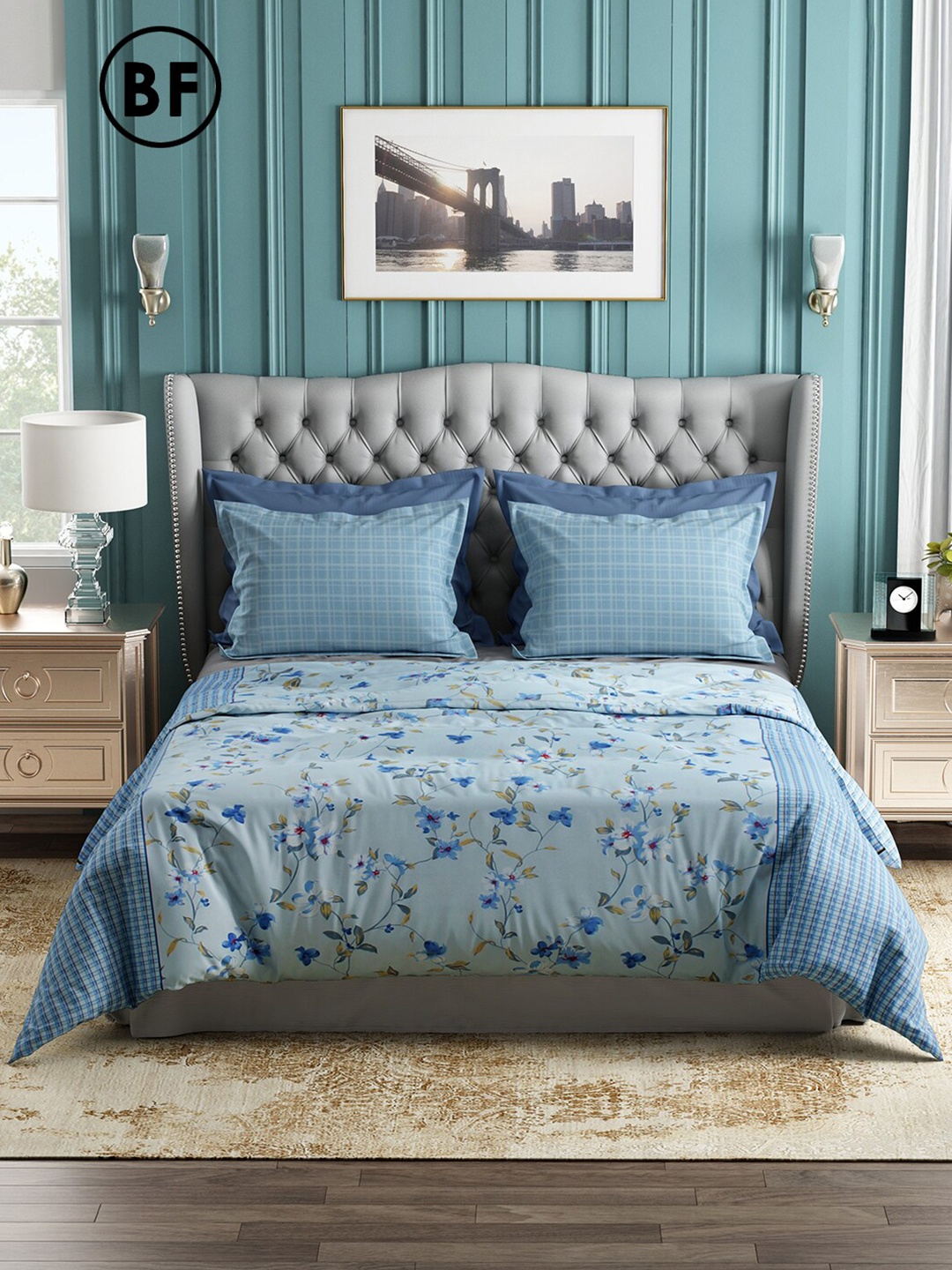 

Story@home Blue & Yellow Floral 144 TC Cotton Queen Bedsheet with 2 Pillow Covers