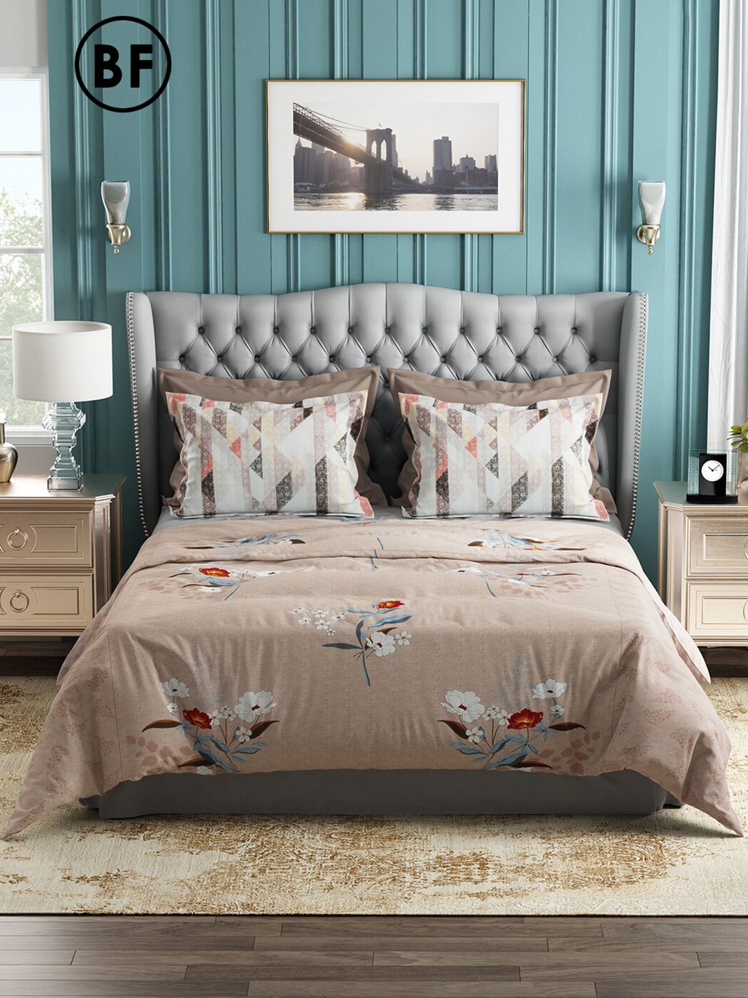 

Story@home Brown & Red Floral 144 TC Cotton Queen Bedsheet with 2 Pillow Covers