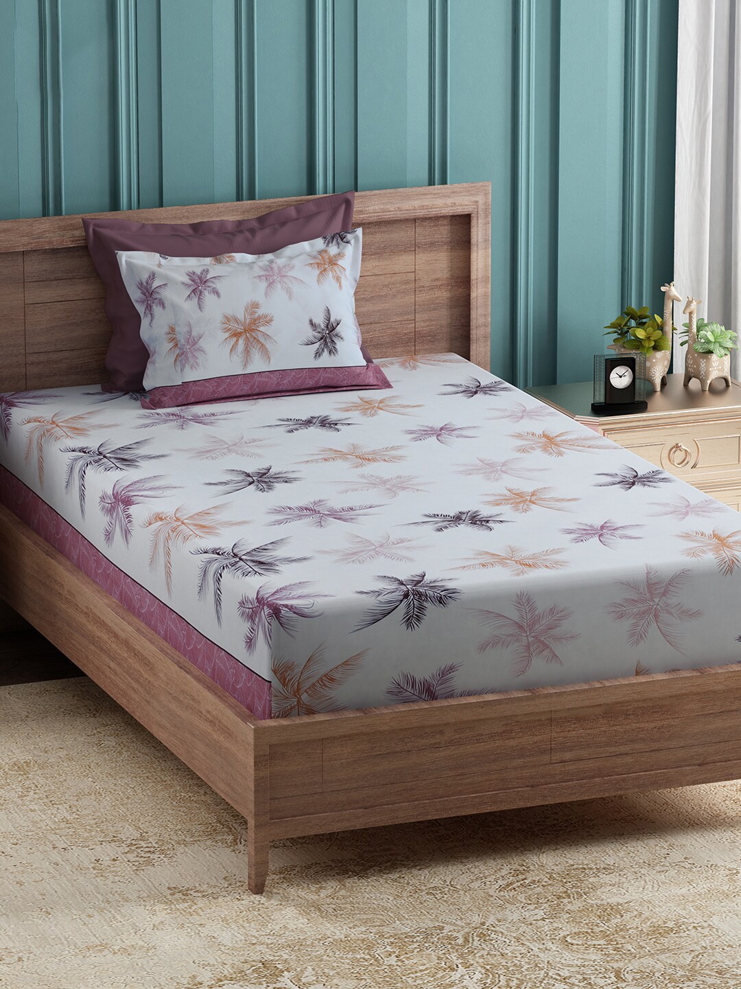 

Story@home Grey & Pink Floral 144 TC Cotton 2 Single Bedsheet with 2 Pillow Covers