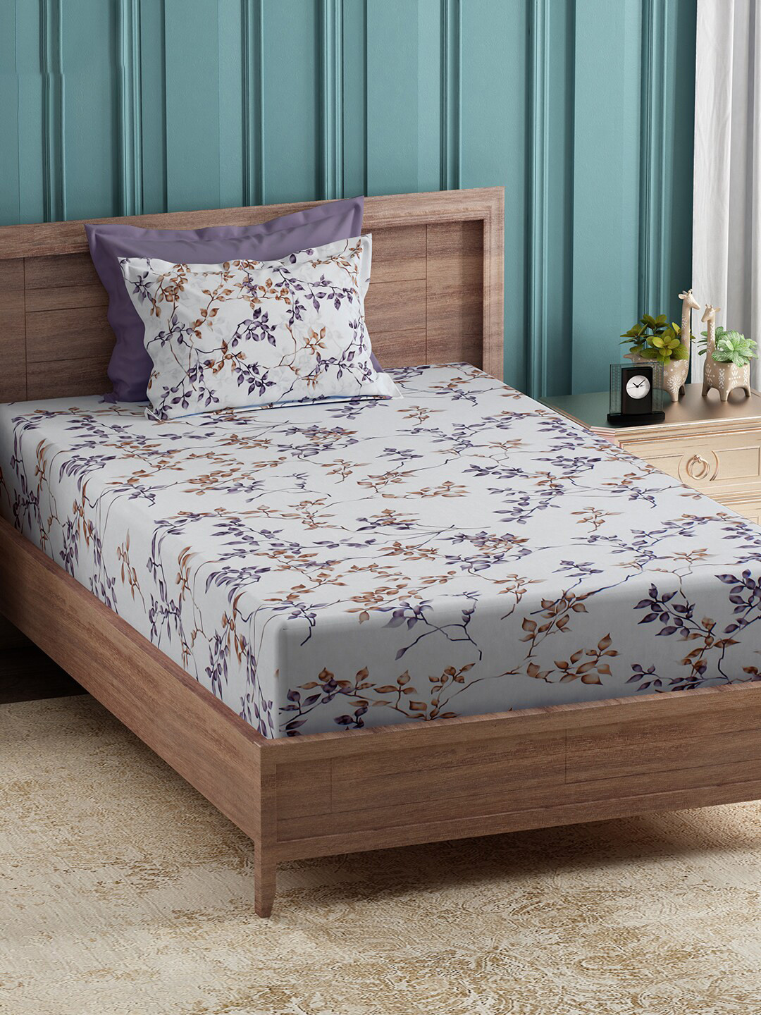 

Story@home Brown & Off White Floral 144 TC Cotton 2 Single Bedsheet with 2 Pillow Cover