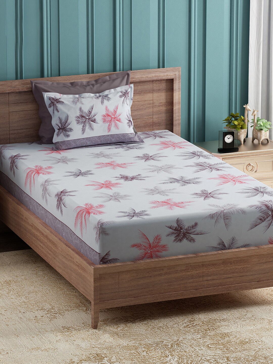 

Story@home Floral 144 TC Cotton 2 Single Bedsheet with 2 Pillow Covers, Brown