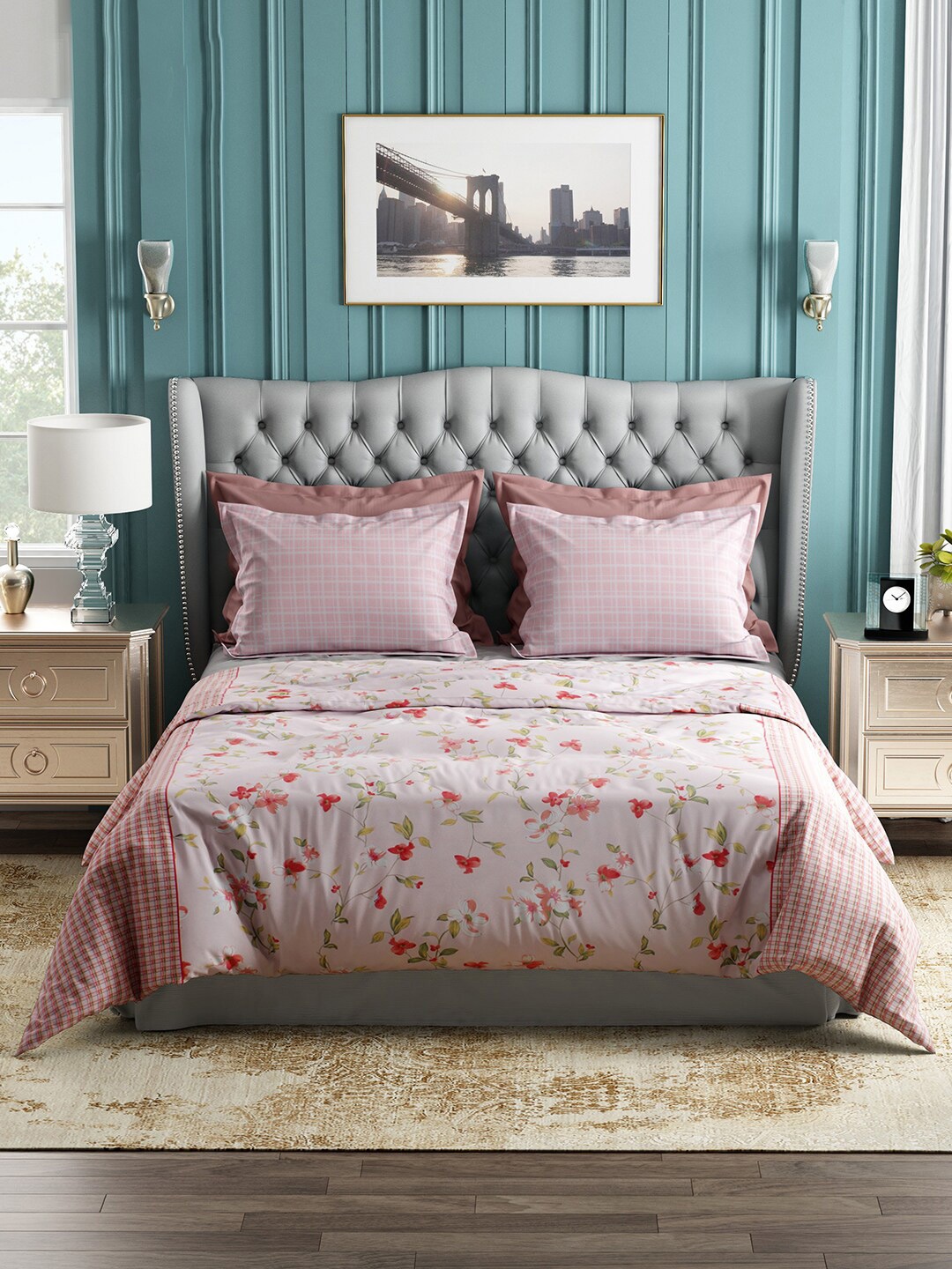 

Story@home Pink & Red Floral 144 TC Cotton Queen Bedsheet with 2 Pillow Covers