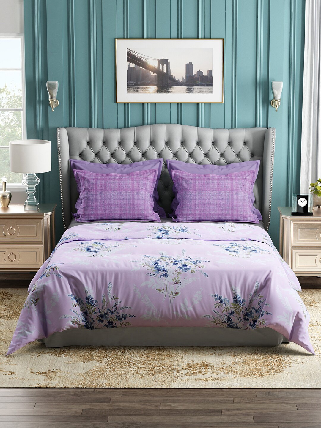 

Story@home Grey Floral 144 TC Cotton Queen Bedsheet with 2 Pillow Covers