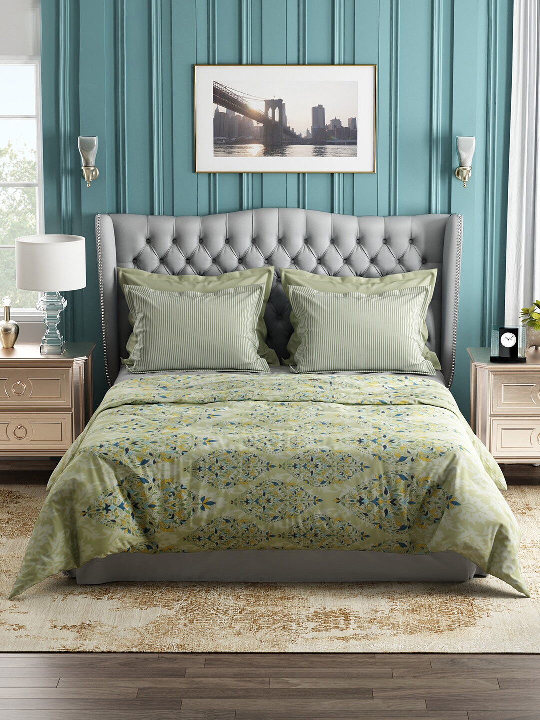 

Story@home Blue & Green Ethnic Motifs 144 TC Cotton Queen Bedsheet with 2 Pillow Covers