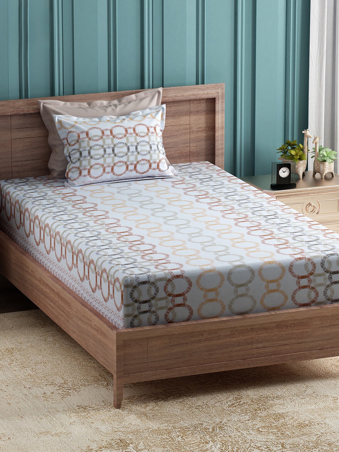 

Story@home Mustard Geometric 144 TC Cotton 2 Single Bedsheet with 2 Pillow Covers