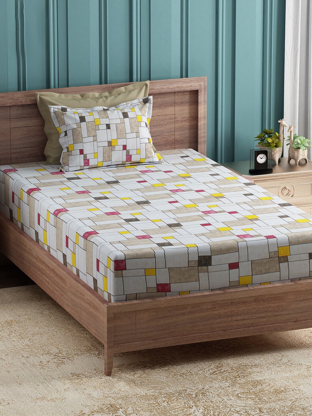 

Story@home Off White & Yellow 144 TC Cotton 2 Single Bedsheet with 2 Pillow Covers