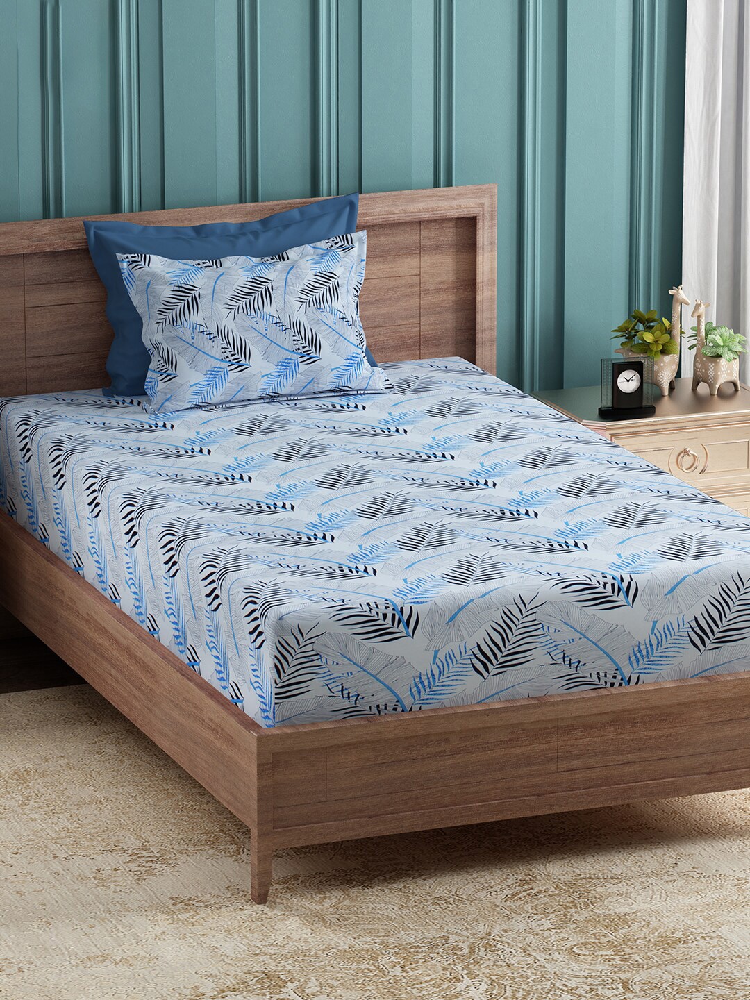 

Story@home Bedsheet Sparkle Floral 144 TC Cotton 2 Single Bedsheet with 2 Pillow Covers, Blue