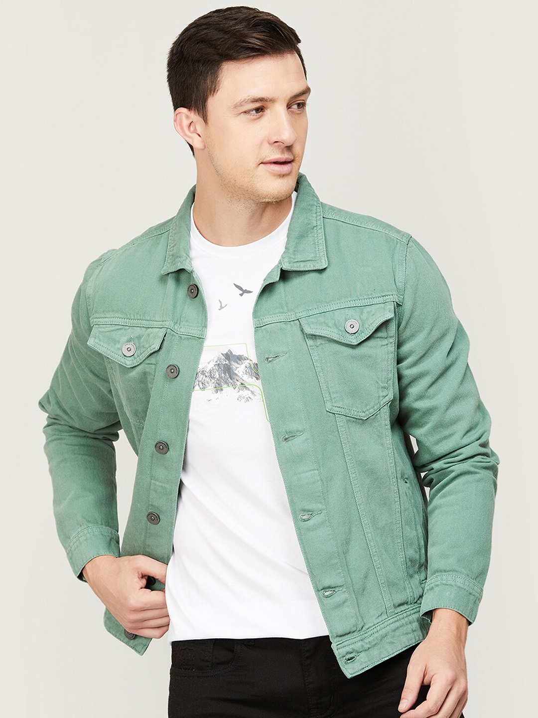 

Forca Men Green Washed Lightweight Denim Jacket
