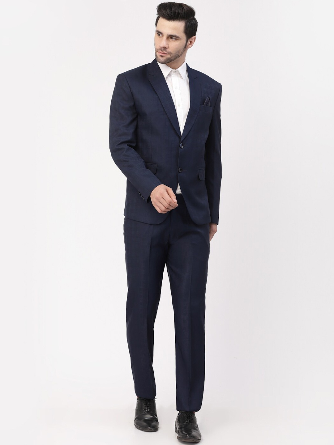 

KLOTTHE Men Blue Self-Design Single-Breasted Two-Piece Suits