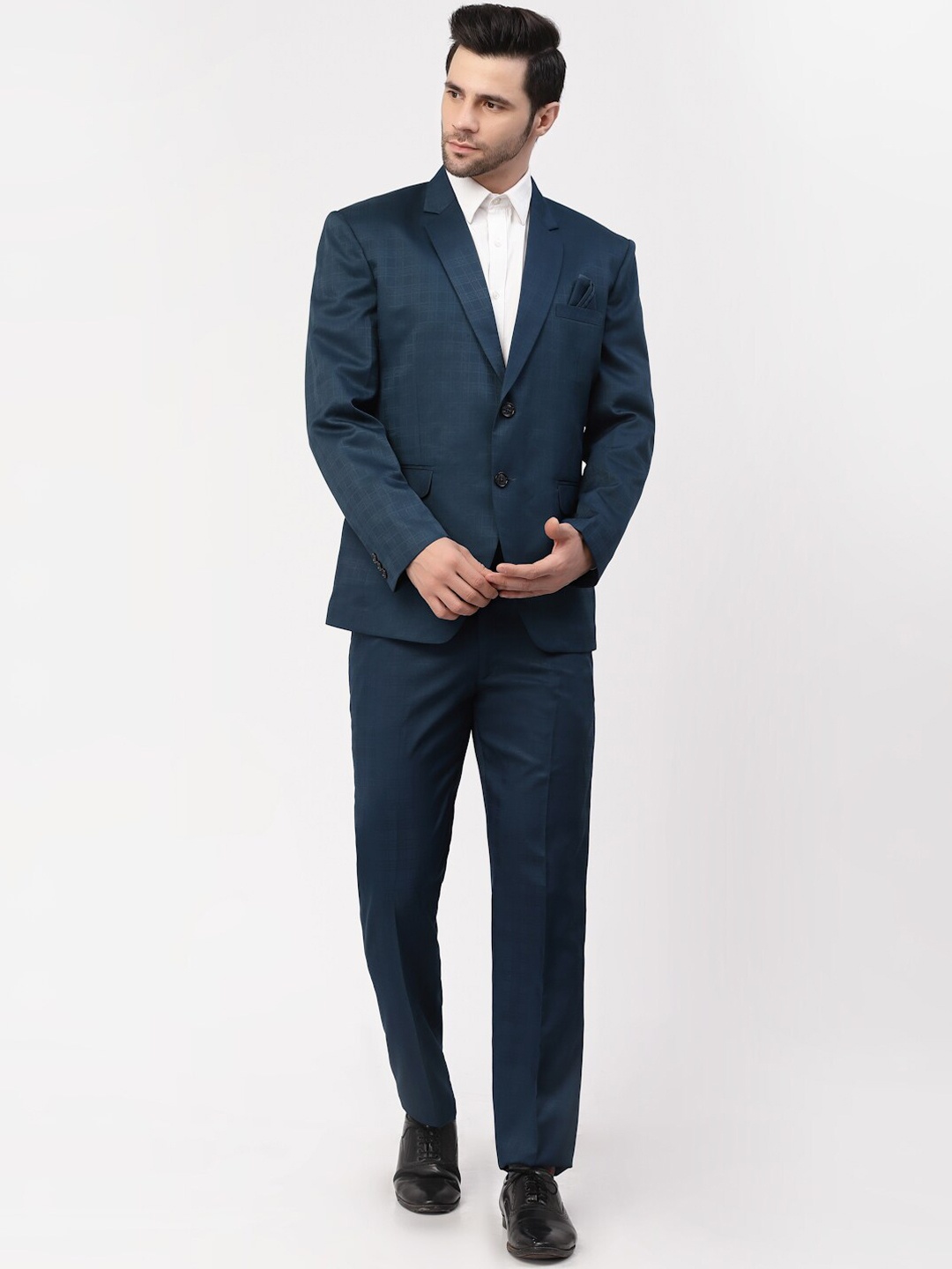 

KLOTTHE Men Blue Self Design Single-Breasted 2-Piece Suits