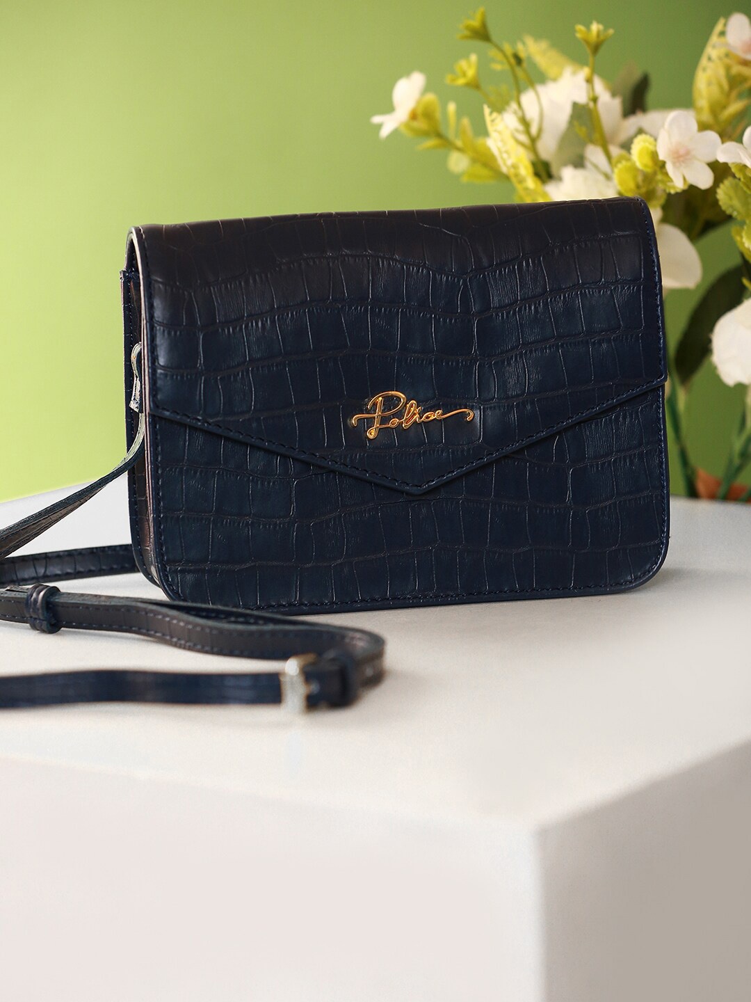 

Police Navy Blue Textured Leather Structured Sling Bag