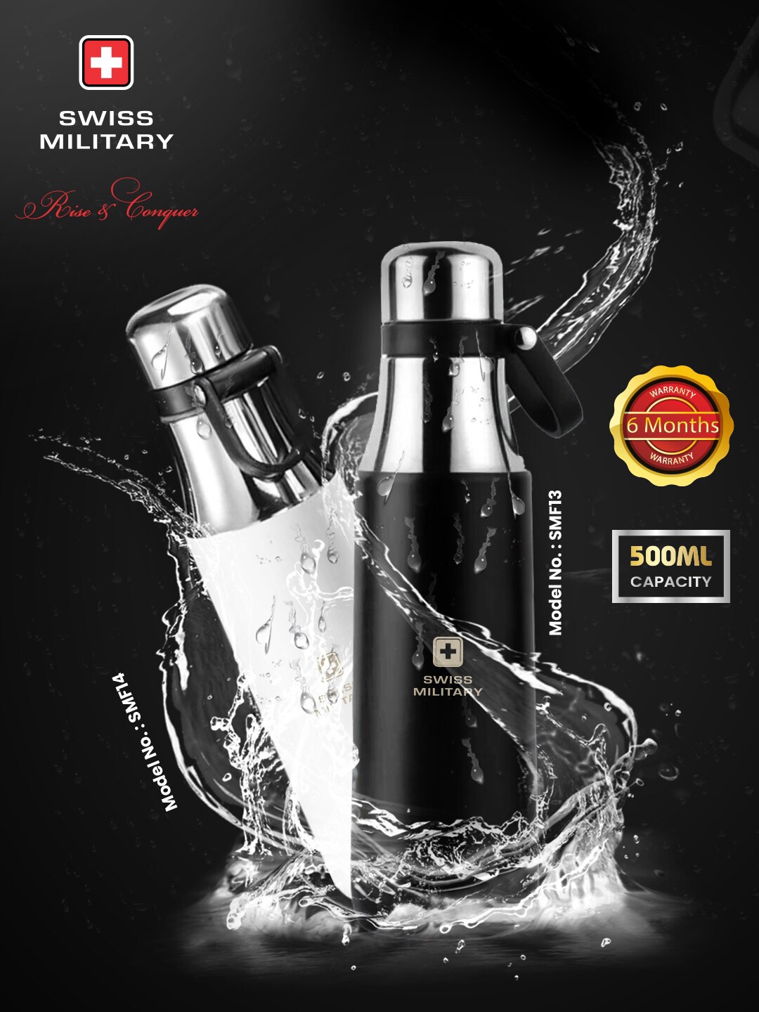 

Swiss Military White BPA Free Printed Stainless Steel Vacuum Flask Water Bottle 500 ml