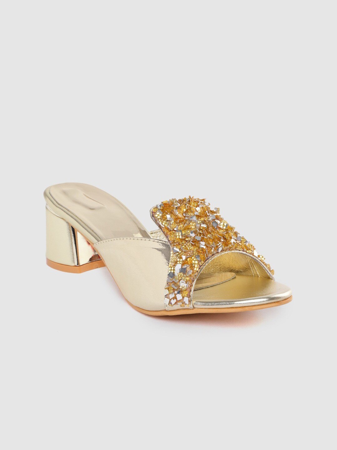 

Funku Fashion Gold-Toned Embellished Party Block Sandals