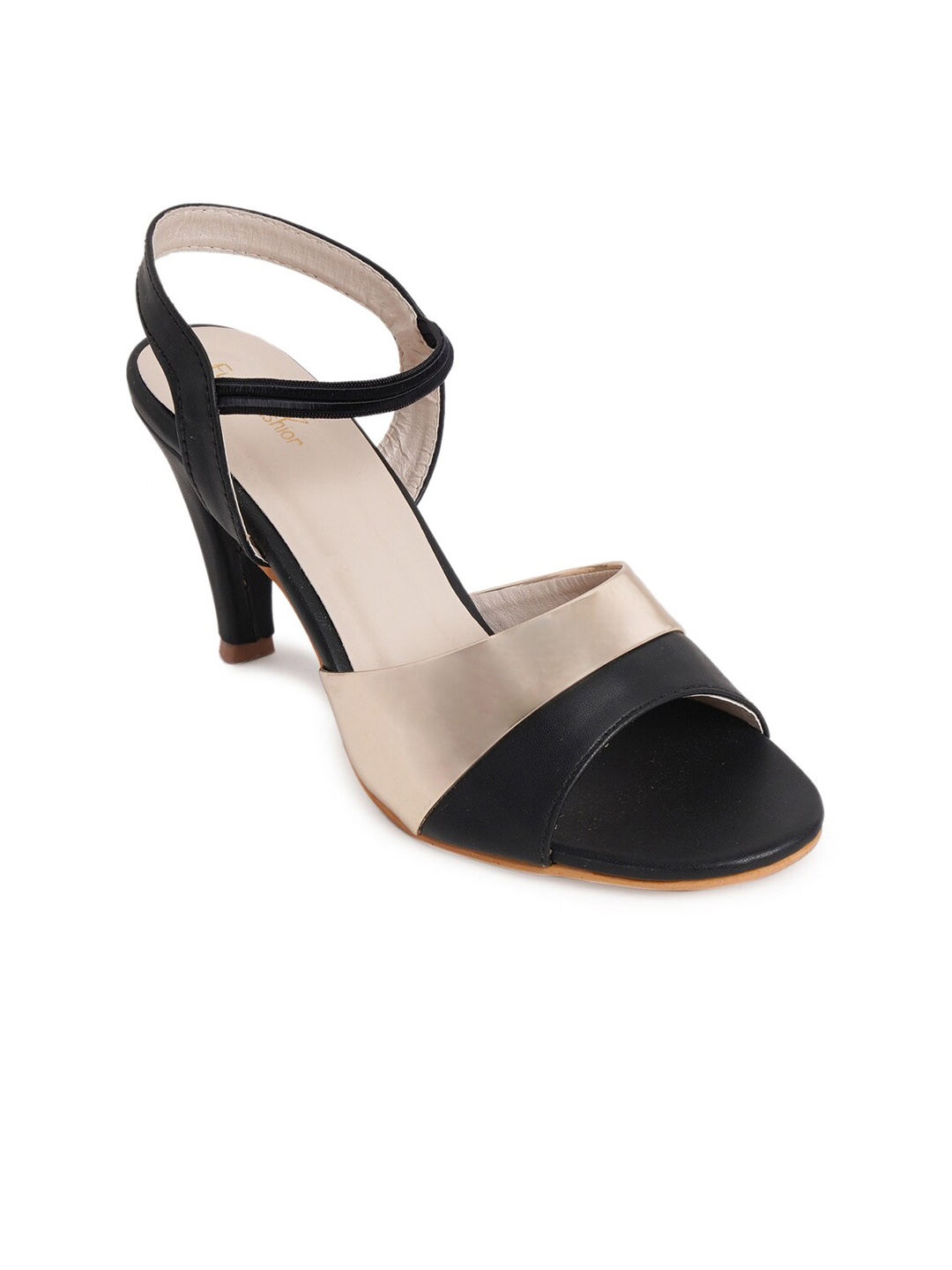 

Funku Fashion Black & Beige Colourblocked Block Peep Toes With Buckles