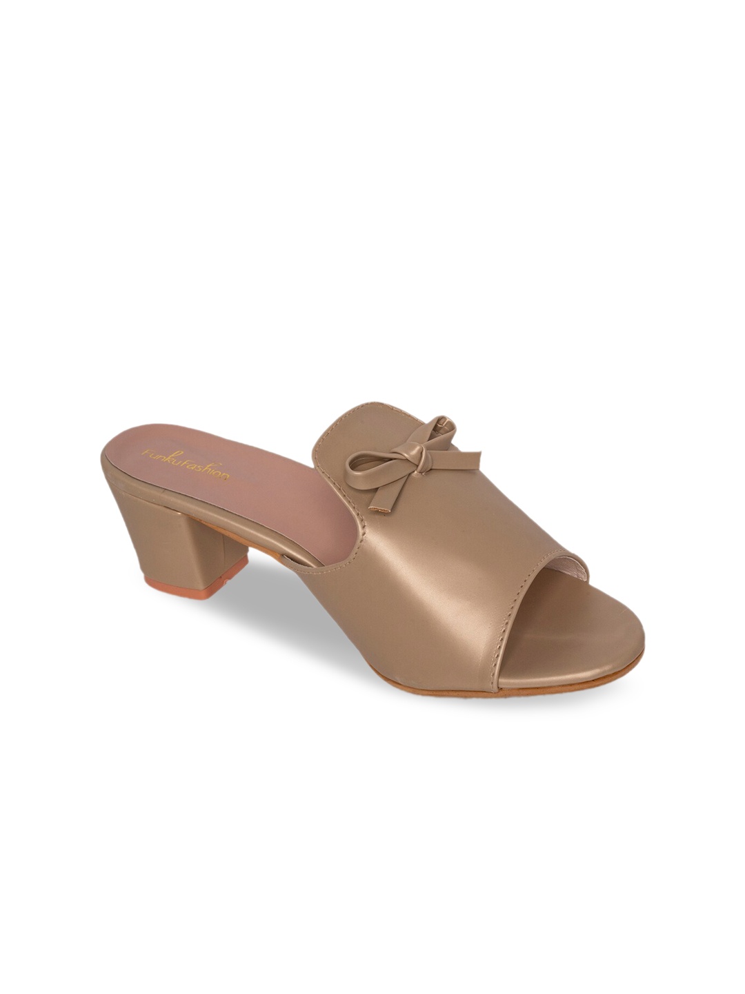 

Funku Fashion Gold-Toned Block Mules with Bows